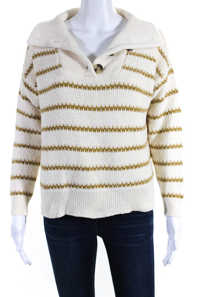 Madewell Womens Cotton Striped Knit Collared 1/2 Button Up Sweater Cream Size XS