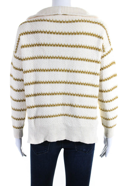 Madewell Womens Cotton Striped Knit Collared 1/2 Button Up Sweater Cream Size XS