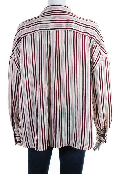 Free People Womens Satin Striped Collared Button Up Blouse Top White Red Size S