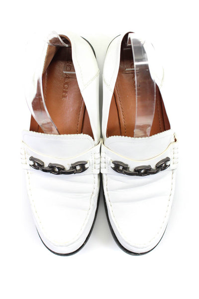 Coach Womens Leather Slip On Logo Buckle Loafers Flats White Size 9