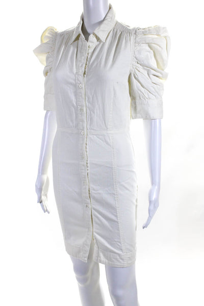 Frame Womens Short Puff Sleeve Denim Mini Shirt Sheath Dress White Size Small