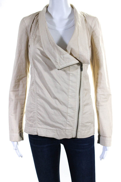 Pure DKNY Womens Asymmetrical Zip Gabardine Jacket Beige Size Petite