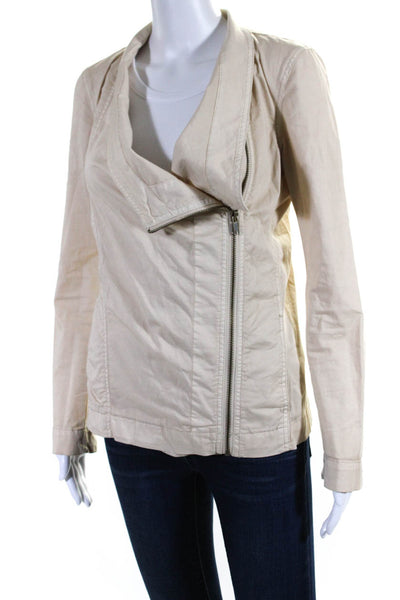 Pure DKNY Womens Asymmetrical Zip Gabardine Jacket Beige Size Petite