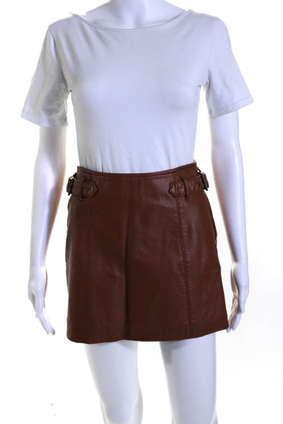 Free People Wilfred Womens Faux Leather A-Line Skirts Brown Black Size 0 2 Lot 2
