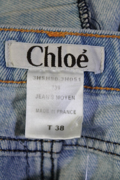 Chloe Womens Denim Low Rise Rose Embroidered Shorts Blue Cotton Size EUR 38