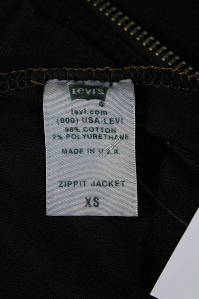 Levis Womens Crew Neck Full Zippit Jean Jacket Black Cotton Size Extra Small