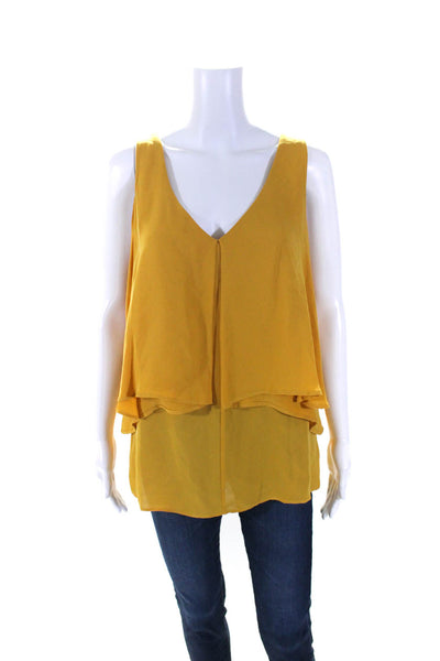 Kobi Halperin Womens Yellow Silk V-Neck Cold Shoulder Layered Blouse Top Size M