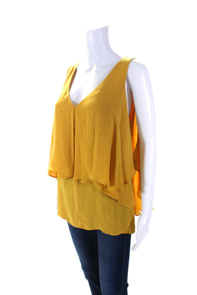 Kobi Halperin Womens Yellow Silk V-Neck Cold Shoulder Layered Blouse Top Size M