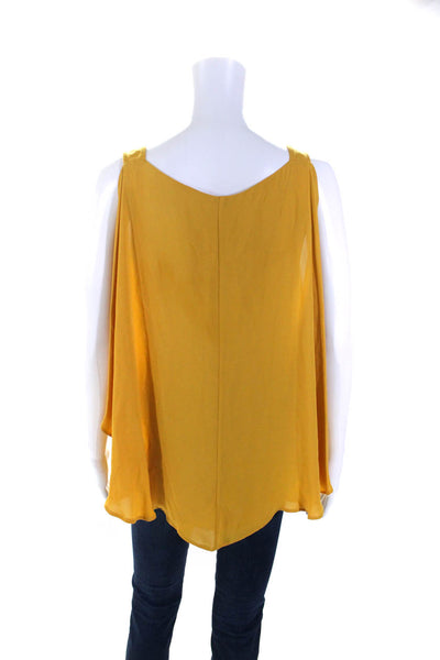 Kobi Halperin Womens Yellow Silk V-Neck Cold Shoulder Layered Blouse Top Size M