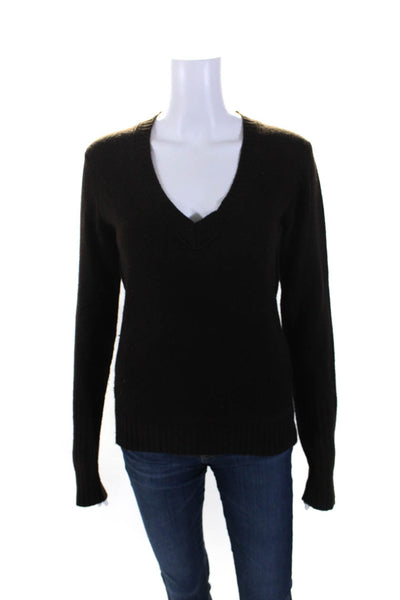 Inhabit Womens Cashmere Long Sleeves V Neck Sweater Dark Brown Size Medium