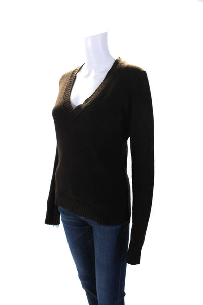 Inhabit Womens Cashmere Long Sleeves V Neck Sweater Dark Brown Size Medium