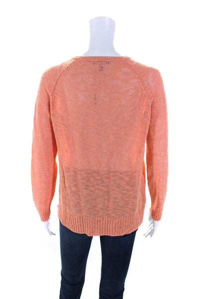 Eileen Fisher Womens Linen Knit V-Neck Long Sleeve Sweater Top Peach Size PM