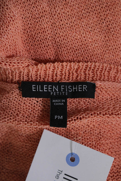 Eileen Fisher Womens Linen Knit V-Neck Long Sleeve Sweater Top Peach Size PM