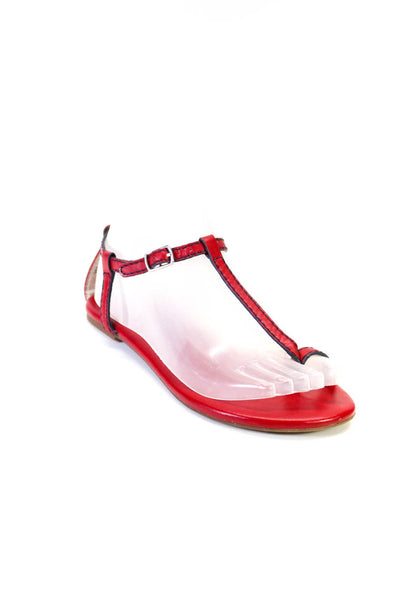 Splendid Womens Leather T-Strap Ankle Strap Sandals Flats Red Size 6M