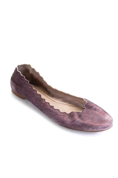 Chloe Womens Metallic Asymmetrical Collared Round Toe Flats Purple Size EUR40