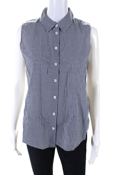 Equipment Femme Womens Navy Cotton Plaid Sleeveless Button Down Shirt Size M