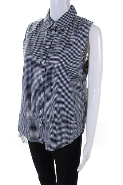 Equipment Femme Womens Navy Cotton Plaid Sleeveless Button Down Shirt Size M