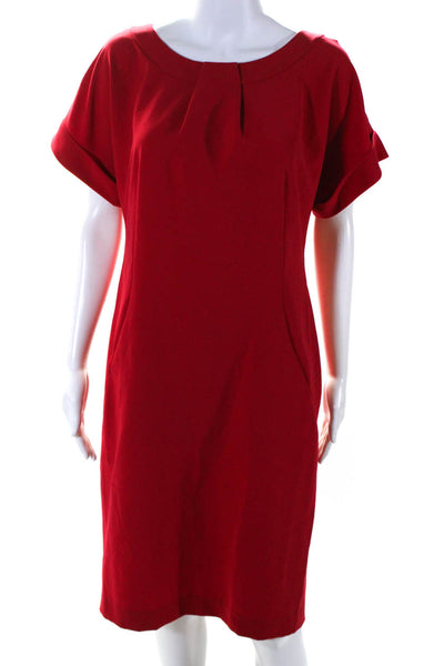 Lafayette 148 New York Womens Red Scoop Neck Short Sleeve Shift Dress Size 6