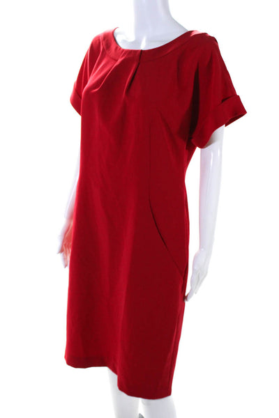 Lafayette 148 New York Womens Red Scoop Neck Short Sleeve Shift Dress Size 6