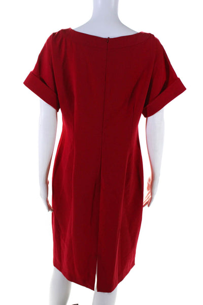 Lafayette 148 New York Womens Red Scoop Neck Short Sleeve Shift Dress Size 6