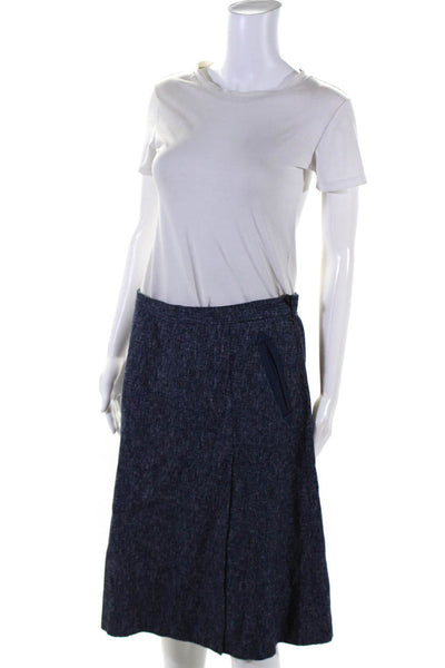 Lafayette 148 New York Womens Blue Cotton Textured Pockets A-Line Skirt Size 6