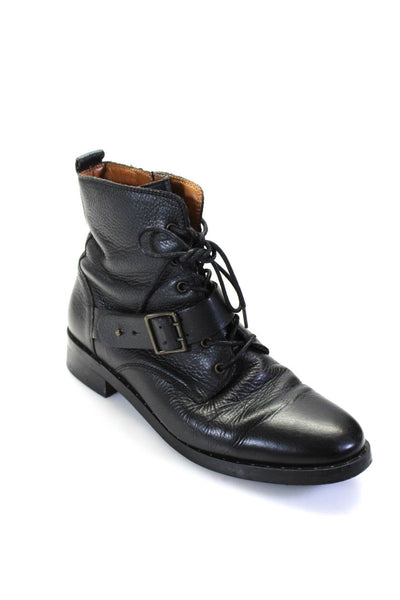 Les Souliers Sezane Womens Solid Black Zip Lace Up Ankle Boots Shoes Size 10