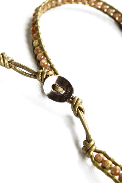 Chan Luu Womens Gold Tone Metallic Leather Beaded 30" Wrap Bracelet