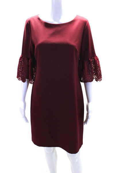 Karl Lagerfeld Womens Round Neck Long Sleeve Lace Trim Sheath Dress Red Size 4