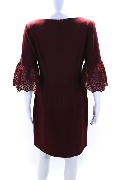 Karl Lagerfeld Womens Round Neck Long Sleeve Lace Trim Sheath Dress Red Size 4