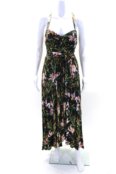 Maeve Anthropologie Womens Floral Print Ruched Ruffle Slit Sundress Black Size S