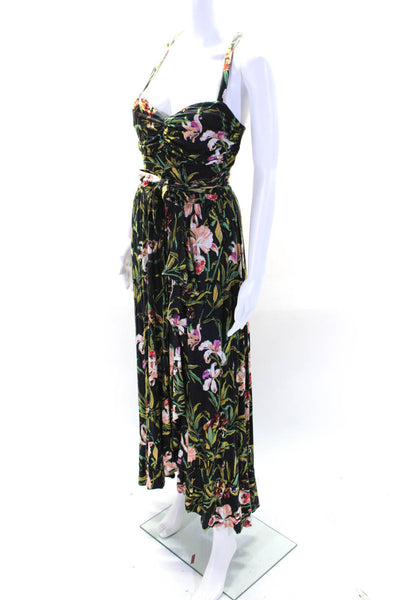 Maeve Anthropologie Womens Floral Print Ruched Ruffle Slit Sundress Black Size S