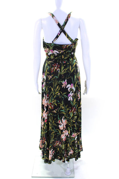 Maeve Anthropologie Womens Floral Print Ruched Ruffle Slit Sundress Black Size S