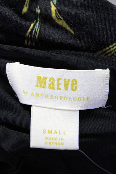 Maeve Anthropologie Womens Floral Print Ruched Ruffle Slit Sundress Black Size S