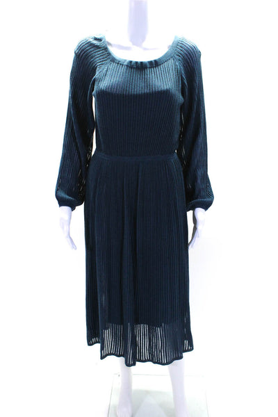 Point Sur Womens Lined Long Sleeve Ribbed Knit A Line Dress Blue Size S