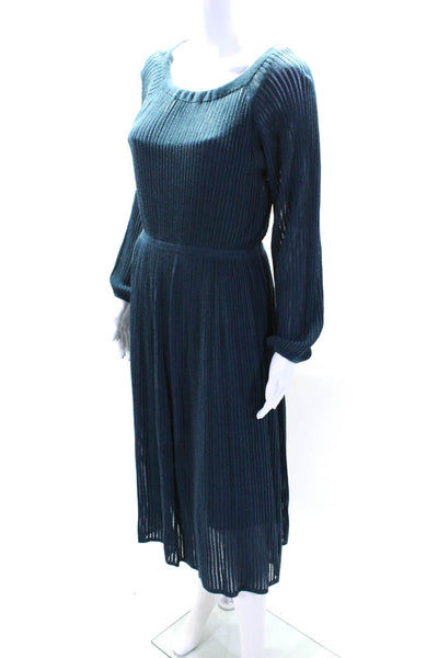 Point Sur Womens Lined Long Sleeve Ribbed Knit A Line Dress Blue Size S