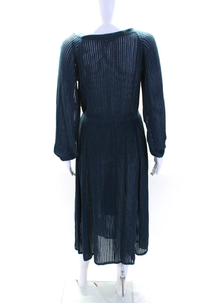 Point Sur Womens Lined Long Sleeve Ribbed Knit A Line Dress Blue Size S