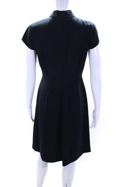 J Crew Womens Short Sleeve Tie Collar Contrast Trim A Line Dress Navy Size 4