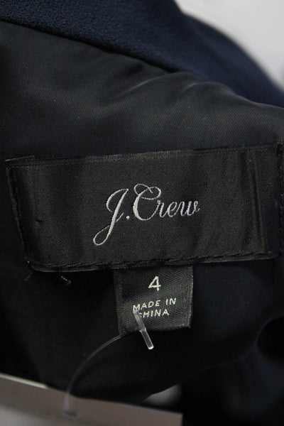 J Crew Womens Short Sleeve Tie Collar Contrast Trim A Line Dress Navy Size 4
