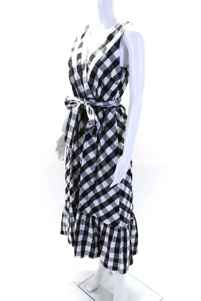 J Crew Womens Cotton Gingham Print V Neck Tie Waist Maxi Dress Black Size 6