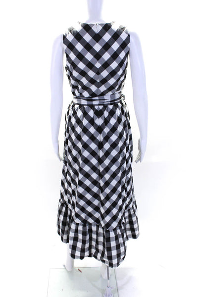 J Crew Womens Cotton Gingham Print V Neck Tie Waist Maxi Dress Black Size 6
