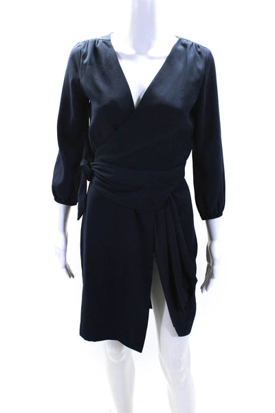 J Crew Women's V-Neck 3/4 Sleeves Tie Waist Wrap Mini Dress Navy Blue Size 00