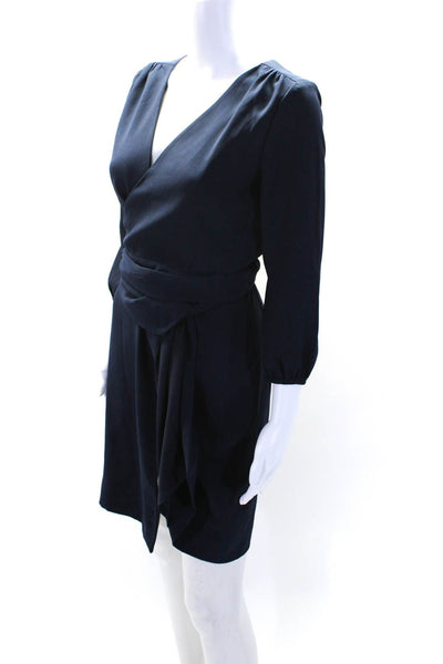 J Crew Women's V-Neck 3/4 Sleeves Tie Waist Wrap Mini Dress Navy Blue Size 00