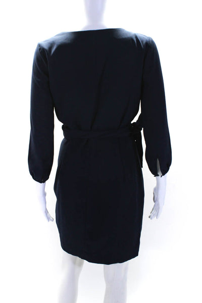 J Crew Women's V-Neck 3/4 Sleeves Tie Waist Wrap Mini Dress Navy Blue Size 00