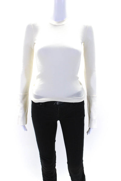 Scanlan Theodore Women's Round Neck Long Sleeves Pullover Sweater Cream Size S