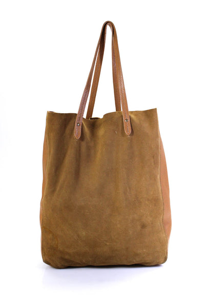 Barneys New York Women's Top Handle Suede Leather Tote Handbag Camel Size M