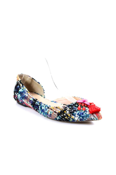 J Crew Womens Pointed Toe Embellish Tassel Ballet Flats Shoes Multicolor Size 7.