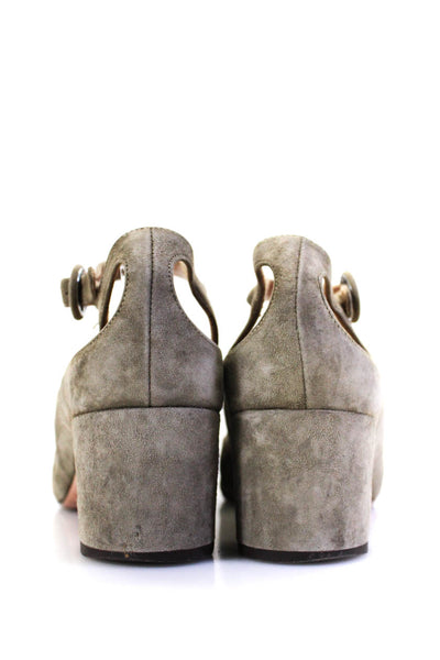 Aquazzura Women's Round Toe Block Heels Suede Ankle Buckle Shoes Gray Size 37.5