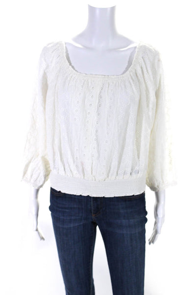 Melissa Odabash Womens Off Shoulder 3/4 Sleeve Embroidered Blouse White One Size