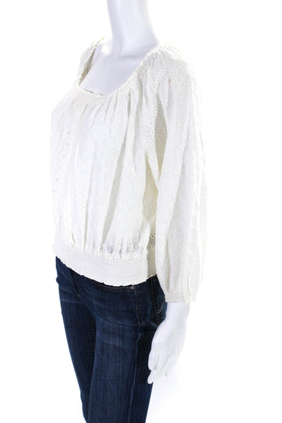 Melissa Odabash Womens Off Shoulder 3/4 Sleeve Embroidered Blouse White One Size