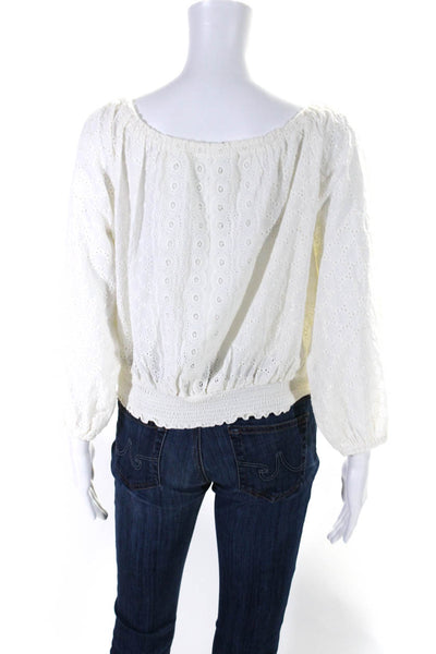 Melissa Odabash Womens Off Shoulder 3/4 Sleeve Embroidered Blouse White One Size